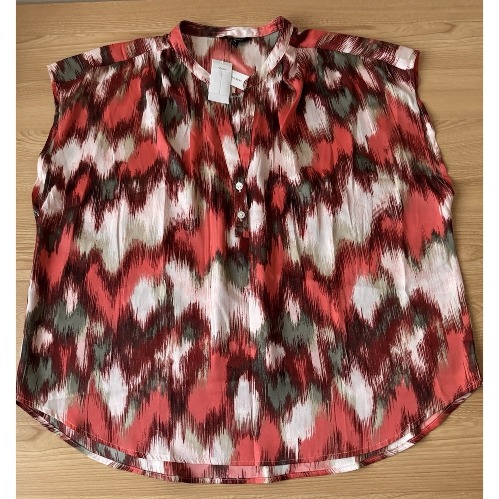 NWT Banana Republic XL Sleeveless Blouse Ikat Print Popover Pink Green READ